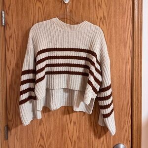 Pink Rose Cream and Brown Striped Sweater